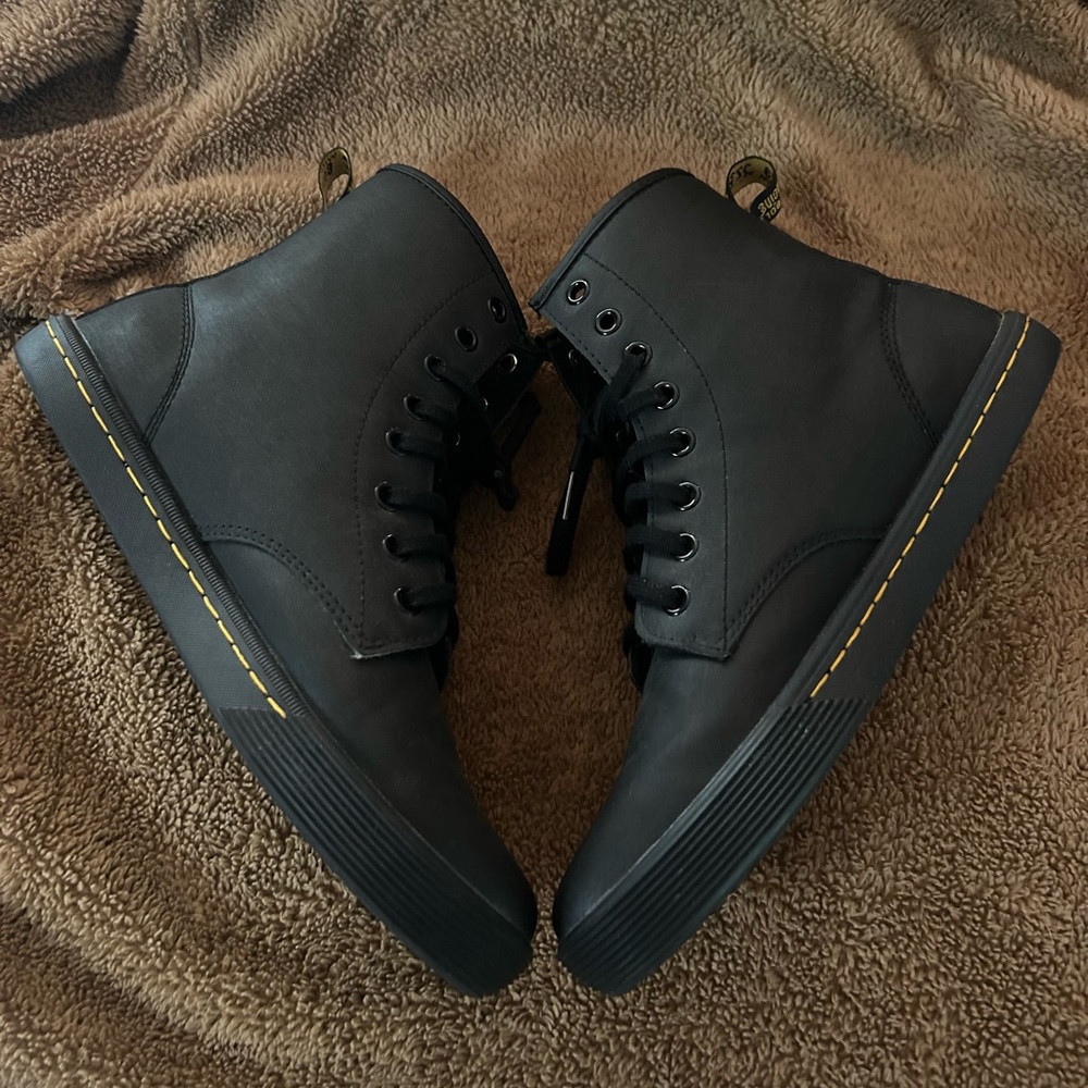 Dr. Martens Black Ankle Boots with Yellow Stitching